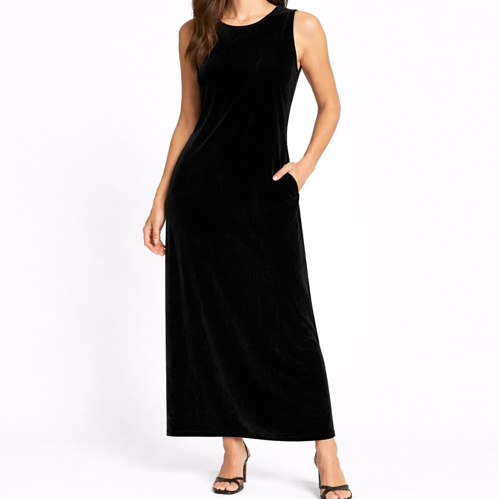 AGB Byer California Black Velvet Sleeveless Maxi Dress –‎ Women’s Size 6